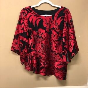 Alex Evenings Red Black Blouse Size S NWT